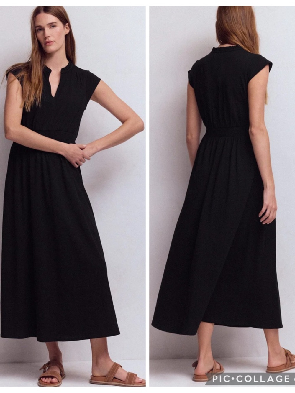 EUC Boden Black Alba Smocked Jersey Fit & Flare Midi Dress